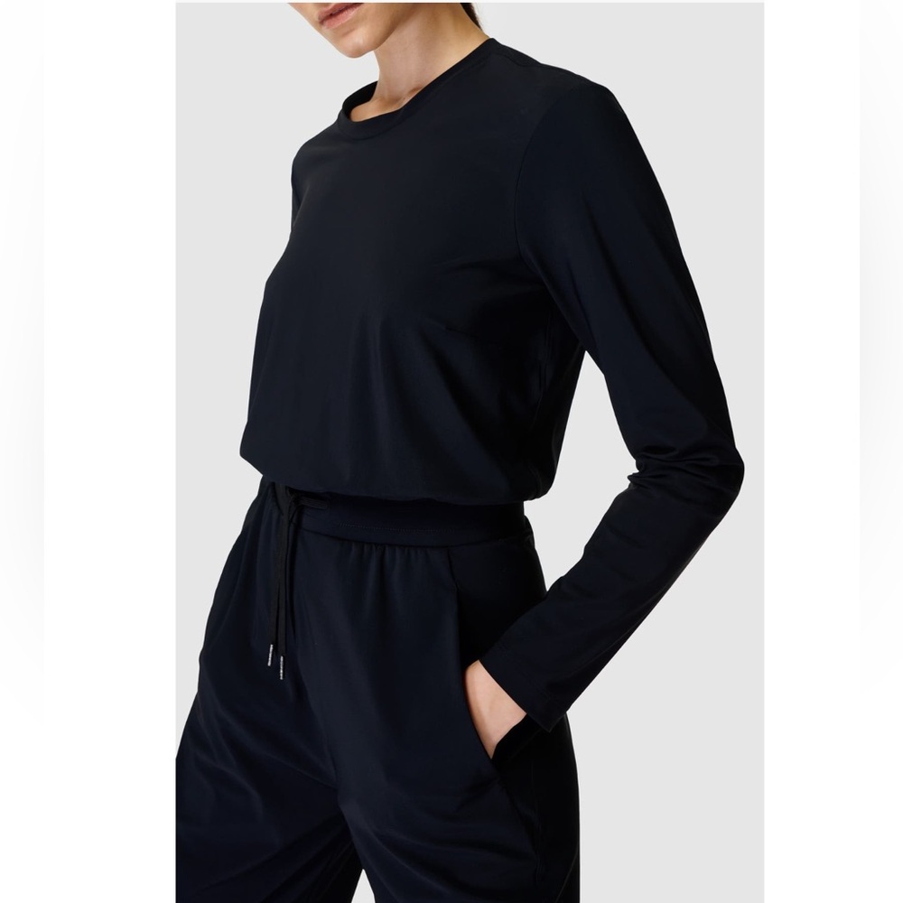 Sweaty Betty Explorer Long Sleeve Crew Neck Drawstring Jumpsuit Black Size S NWT